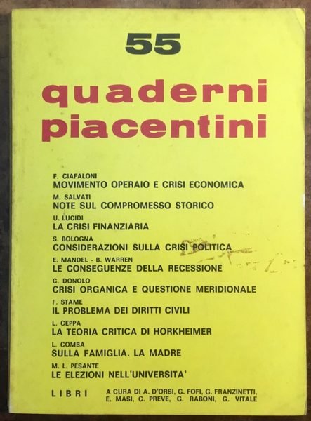 Quaderni Piacentini. N. 55, anno XIV, luglio 1975