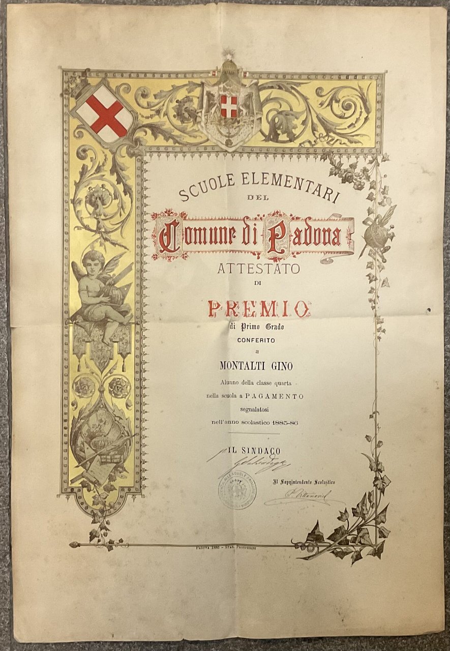 Scuole elementari del Comune di Padova. Attestato di Premio di …