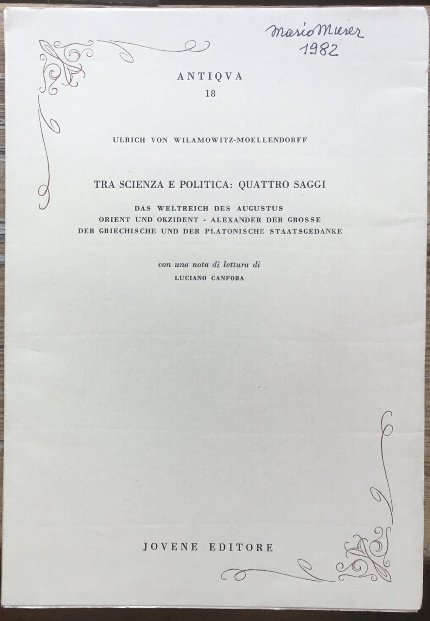 Ulrich Von Wilamowitz-Moellendorff. Tra scienza e politica: quattro saggi