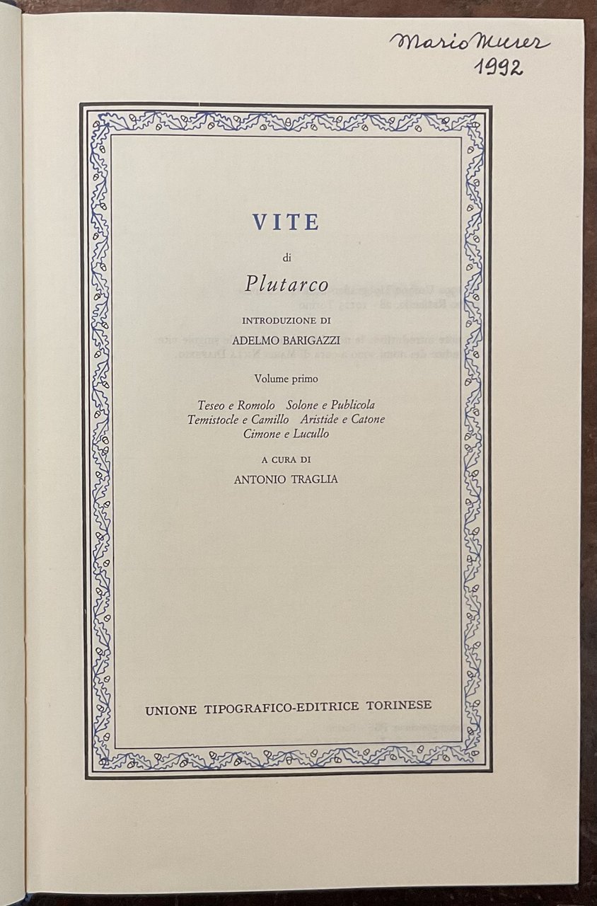 Vite di Plutarco. Classici Greci UTET