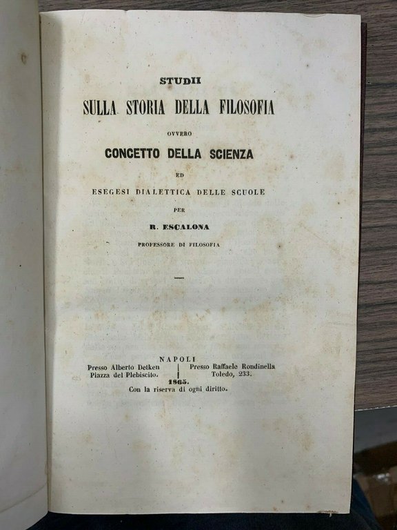 Studii sulla storia della filosofia ovvero concetto della scienza ed …