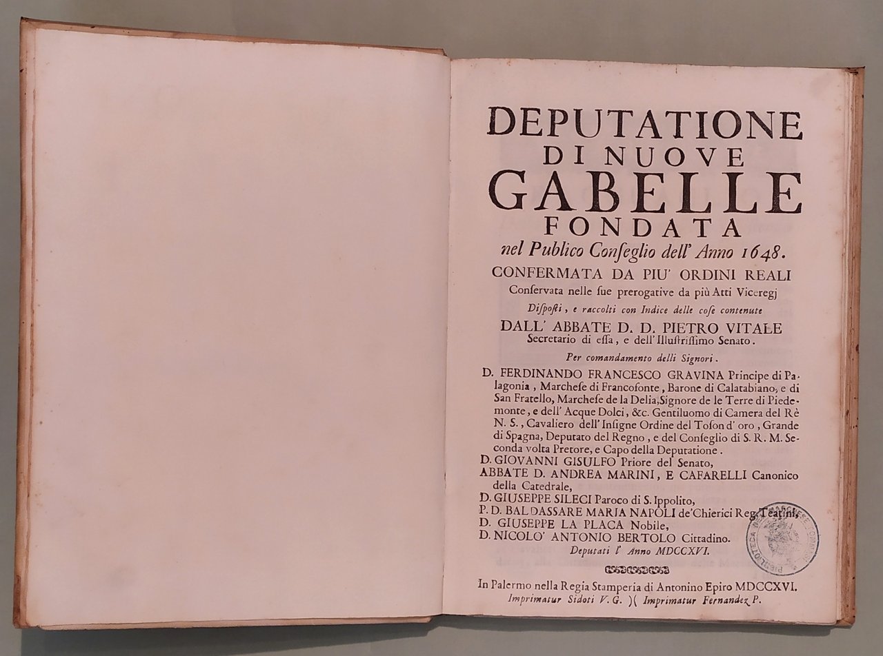 Deputatione di nuove gabelle fondata nel pubblico Conseglio dell'anno 1648. …