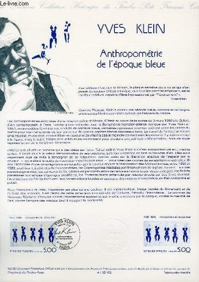 DOCUMENT PHILATELIQUE OFFICIEL N°02-89 - YVES KLEIN - ANTHROPOMETRIE DE …