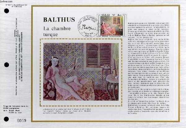 FEUILLET ARTISTIQUE PHILATELIQUE SUR SOIE - CEF - BALTHUS - LA CHAMBRE TURQUE - N° 657S - N°478 SOIE