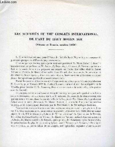 BULLETIN MONUMENTAL 118e VOLUME DE LA COLLECTION N°1 - LES ACTIVITES DU VIIIe CONGRES INTERNATIONAL DE L'ART DU HAUT MOYEN AGE (VERONE ET BRESCIA, OCTOBRE 1959) PAR JEAN VALLERY-RADOT