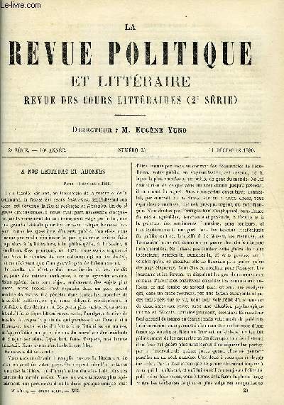 LA REVUE POLITIQUE ET LITTERAIRE 10e ANNEE - 1er SEMESTRE N°24 - L'OPINION PUBLIQUE EN FRANCE ET LA POLITIQUE EXTIEURE PAR JOSEPH REINACH, BRET HARTE PAR LEO QUESNEL, LA CATHEDRALE DE CAMBRAI PAR GEORGES DE NOUVION