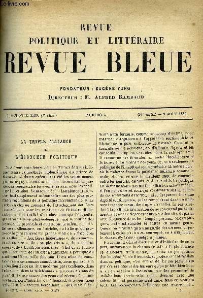 LA REVUE POLITIQUE ET LITTERAIRE 9e ANNEE - 2e SEMESTRE N°5 - LA TRIPLE ALLIANCE ET L'ECONOMIE POLITIQUE PAR ***, ROSSIGNOLET PAR EMMANUEL SORRA, LE FAUST DE GOETHE PAR ANATOLE FRANCE, LE WAGON NEUF PAR PIERRE MIRIANE