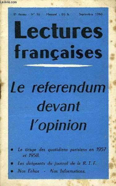LECTURES FRANCAISES N� 18 - LE REFERENDUM DEVANT L'OPINION, LE … | Immagine principale