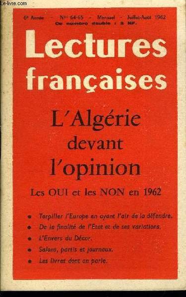 LECTURES FRANCAISES N� 64-65 - L'ALGERIE DEVANT L'OPINION, LES OUI … | Immagine principale