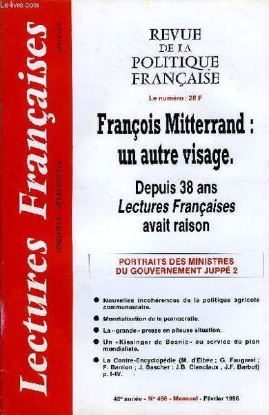 LECTURES FRANCAISES N� 466 - FRANCOIS MITTERRAND : UN AUTRE … | Immagine principale