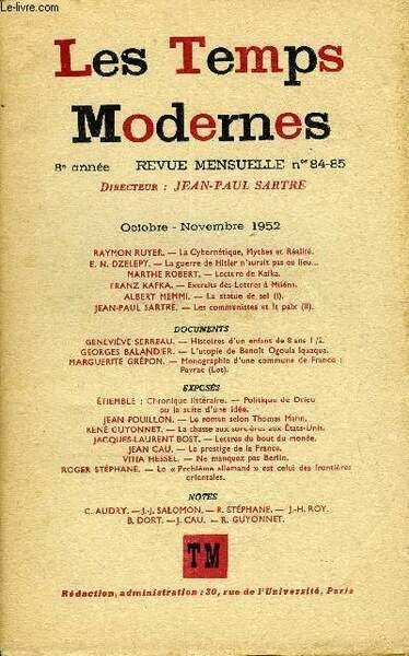 LES TEMPS MODERNES N° 84-85 - RAYMOND RUYER. — La …