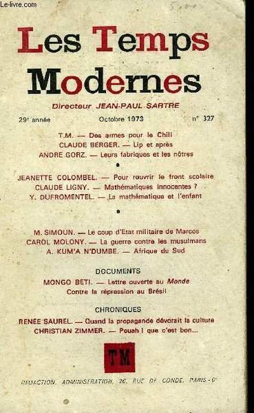 LES TEMPS MODERNES N� 327 - T.M. � Des armes … | Immagine principale