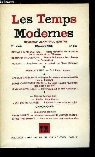 LES TEMPS MODERNES N� 353 - Pierre Goldman ou le …