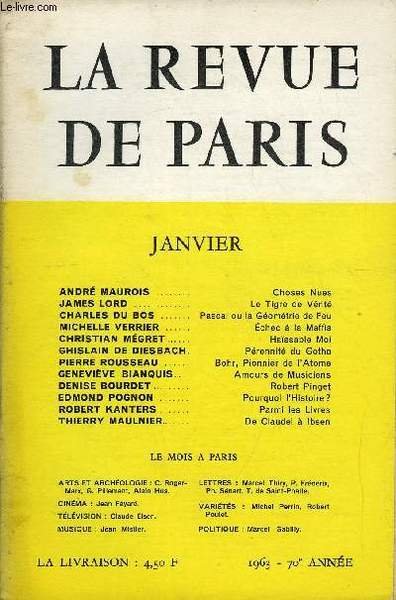 REVUE DE PARIS 70e ANNEE N°1 - ANDRE MAUROIS Choses … | Immagine principale