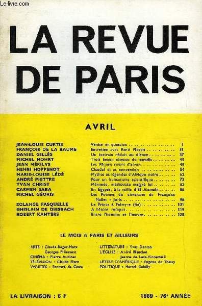 REVUE DE PARIS 76r ANNEE N°4 - JEAN-LOUIS CURTIS Venise … | Immagine principale