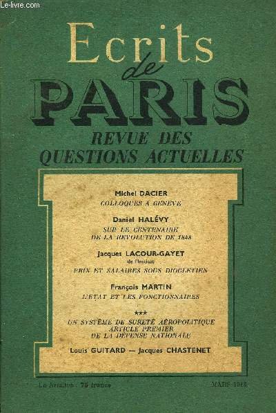 ECRITS DE PARIS - REVUE DES QUESTIONS ACTUELLES - Michel … | Immagine principale