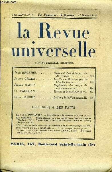 LA REVUE UNIVERSELLE TOME 27 N°14 - Jean BRUNHES. Comment … | Immagine principale