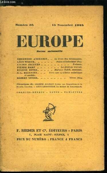 EUROPE REVUE MENSUELLE N° 35 - Le livre des Grotesques …
