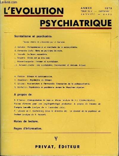 L'EVOLUTION PSYCHIATRIQUE FASCICULE I - Surréalisme et psychiatrie.Textes réunis et …