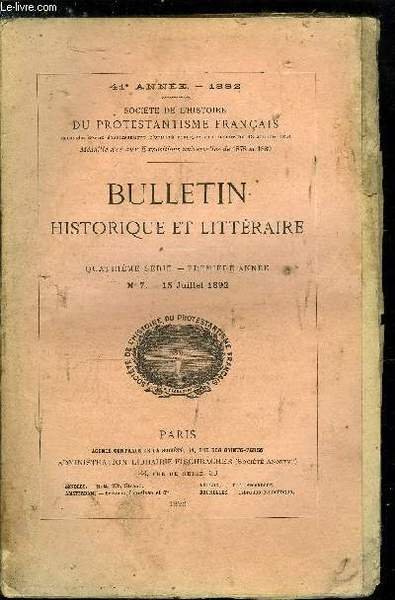 SOCIETE DE L'HISTOIRE DU PROTESTANTISME FRANCAIS - BULLETIN HISTORIQUE ET …