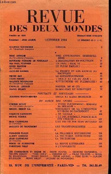 REVUE DES DEUX MONDES N�10 - MAURICE SCHUMANN de l�Acad�mie …