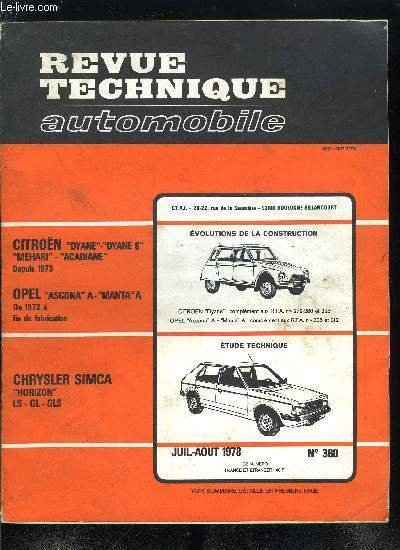 REVUE TECHNIQUE AUTOMOBILE N� 380 - Etude technique et pratique …