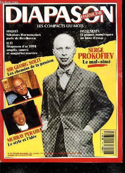 DIAPASON HARMONIE N° 375 - Murray Perahia : le style et l'idée par Yves Petit de Voize, Prokofiev, l'incompris du XXe siècle par Serge Martin, Les progrès de la haute fidélité par Jean Marie Piel, Diapason d'or de la haute fidélité 1991 : amplificateurs