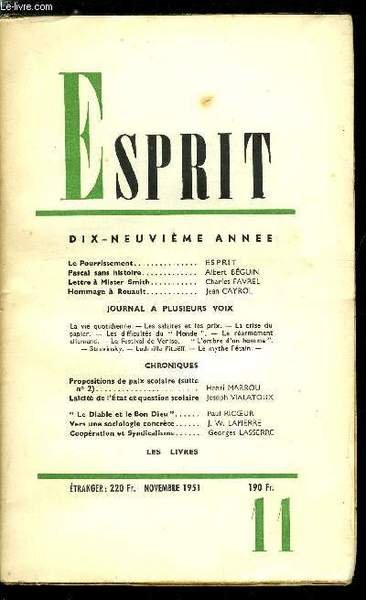 Esprit n° 184 - Le pourrissement, Pascal sans histoire par …