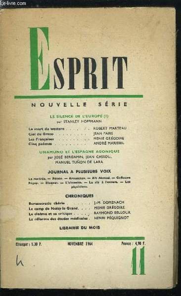 Esprit n° 332 - Le silence de l'Europe par Stanley … | Immagine principale