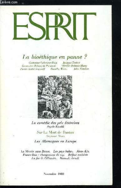 Esprit n� 156 - D�mocratie et nationalisme, La com�die des prix litt�raires, entretien avec Angelo Rinaldi, Les vertiges de la R�volution, a propos de La Mort de Danton et Buchner, discussion entre Stephane Moses et Jean Claude Eslin, Retour a Riga