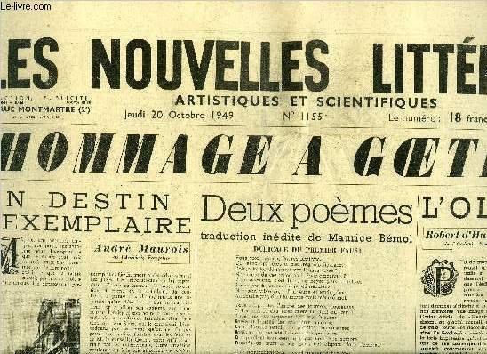 Les nouvelles litt�raires, artistiques et scientifiques n� 1155 - Un destin exemplaire par Andr� Maurois, Wilhelm Meister, po�me de l'humanit� par Alain, Deux po�mes, traduction in�dite de Maurice B�mol, d�dicace du premier Faust, Le roi des aunes