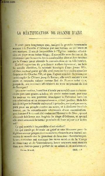 Etudes tome 119 n� 8 - La b�atification de Jeanne d'Arc, Jeanne d'Arc dans l'opinion anglaise, de Shakespeare a Andrew Lang, Jeanne d'Arc dans l'art fran�ais du XIXe si�cle, La Jeanne d'Arc de M. Anatole France, Jeanne d'Arc a Poitiers, sc�ne en vers