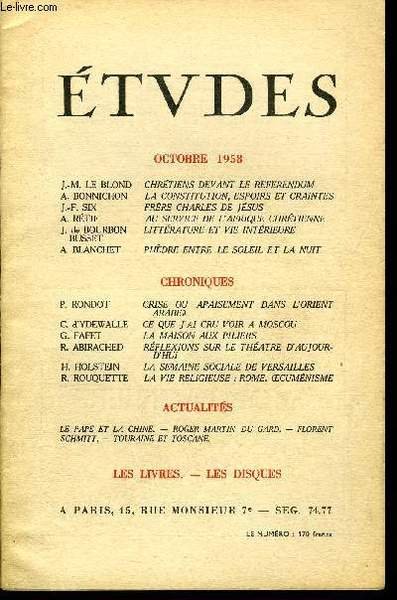 Etudes tome 299 n� 10 - Chr�tiens devant le r�f�rendum …