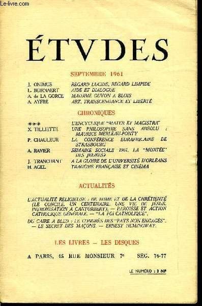 Etudes tome 310 n� 9 - Regard lucide, regard limpide …
