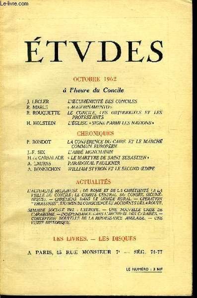 Etudes tome 315 n� 10 - A l'heure du Concile …