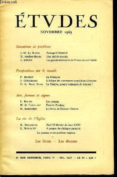 Etudes tome 319 n� 11 - Passage a l'�ternit� par …