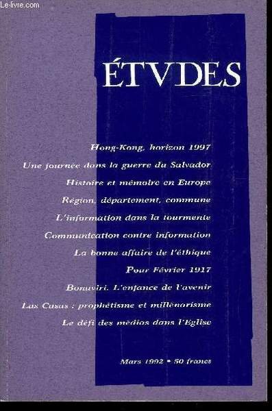 Etudes tome 376 n� 3 - Hong Kong, horizon 1997 …