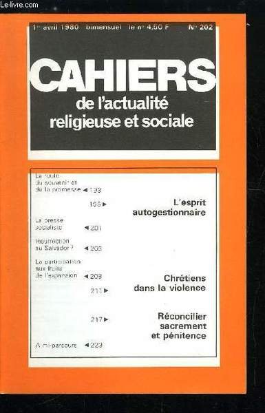 Cahiers de l'actualitï¿½ religieuse et sociale nï¿½ 202 - La …