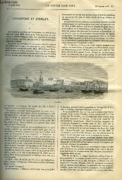 La science pour tous n° 16 - Livingstone et Stanley, La limite des neiges persistantes et son élévation dans les diverses régions du globe par Ch. Grab, Calendrier et méridien, A propos de la lune rousse par Gédéon Bresson, L'anémone, Un nouveau procédé