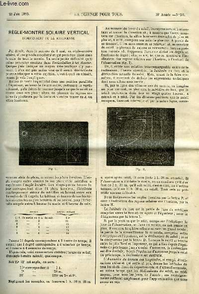La science pour tous n° 26 - Règle montre solaire vertical indépendant de la méridienne par le Vte de Lapparent, Afrique orientale : la route des grands lacs, Ascension scientifique, Etiquettes de jardin inaltérables, Sur les alliages employés