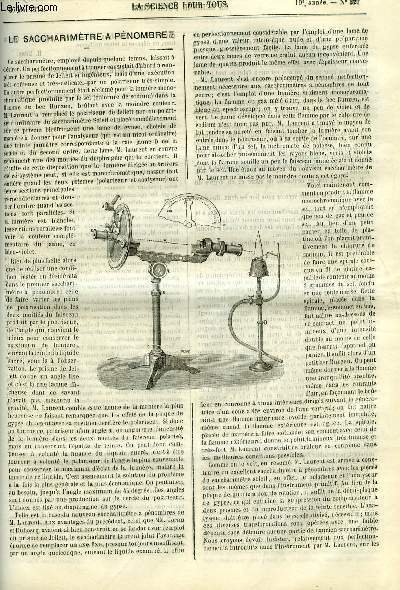 La science pour tous n° 22 - Le saccharimètre a pénombre par H. Mène, Chimie industrielle, application de la dynamite au cassage des glaces, Note sur l'emploi de la grenaille de fer pour remplacer la grenaille de plomb dans le rinçage des bouteilles