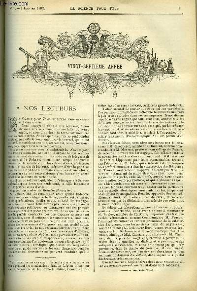 La science pour tous n° 1 - Une méthode anglaise d'élevage des veaux, La pêche des phoques, La fonte de fer : le moulage, Le papier d'herbe, Le chemin de fer métropolitain de Vienne, La bétonie, Le venin de certains animaux, Chaufferette a la chaux vive