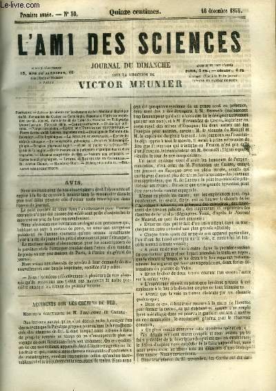 L'ami des sciences n° 50 - Accidents sur les chemins de fer, Moniteur électrique de M. Fernandez de Castro, Réponse a l'opinion exprimée par M. Jobard dans le n° 49 de l'Ami des sciences, Télégraphe transatlantique, Nouveau cable, Freins hydrauliques