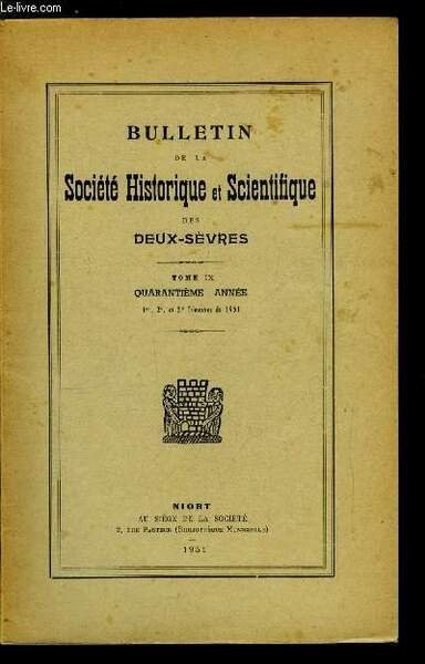 Bulletin de la société historique et scientifique des deux-sèvres tome …