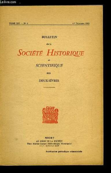 Bulletin de la société historique et scientifique des deux-sèvres tome …