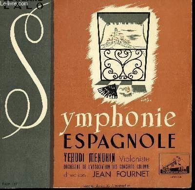 DISQUE VINYLE 33T SYMPHONIE ESPAGNOLE. PAR L'ORCHESTRE DE L'ASSOCIATION DES CONCERTS COLONNE SOUS LA DIRECTION DE JEAN FOURNET , AVEC YEHUDI MENUHIN AU VIOLON.