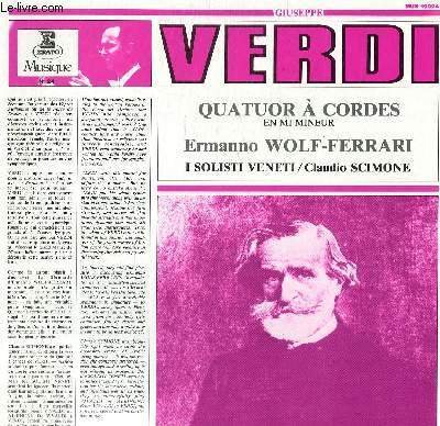 DISQUE VINYLE 33T QUATUOR A CORDES EN MI MINEUR, ERMANO WOLF-FERRARI.
