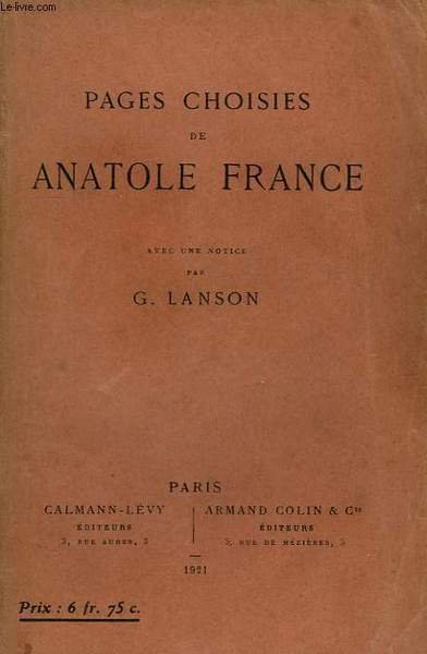 PAGES CHOISIES PAR ANATOLE FRANCE.