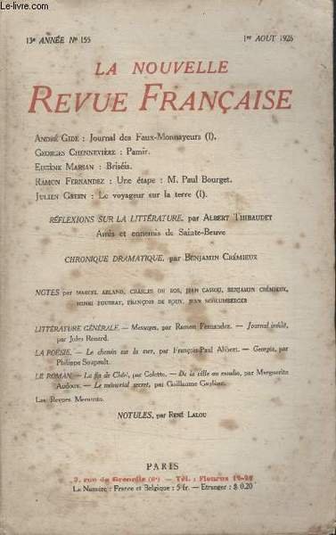 COLLECTION LA NOUVELLE REVUE FRANCAISE N° 155. JOURNAL DES FAUX …