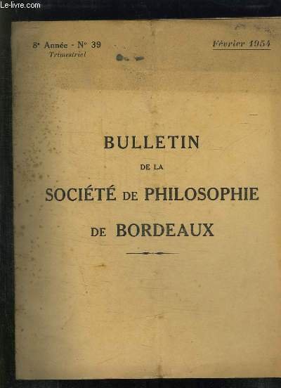 BULLETIN DE LA SOCIETE DE PHILOSOPHIE DE BORDEAUX N° 39 …